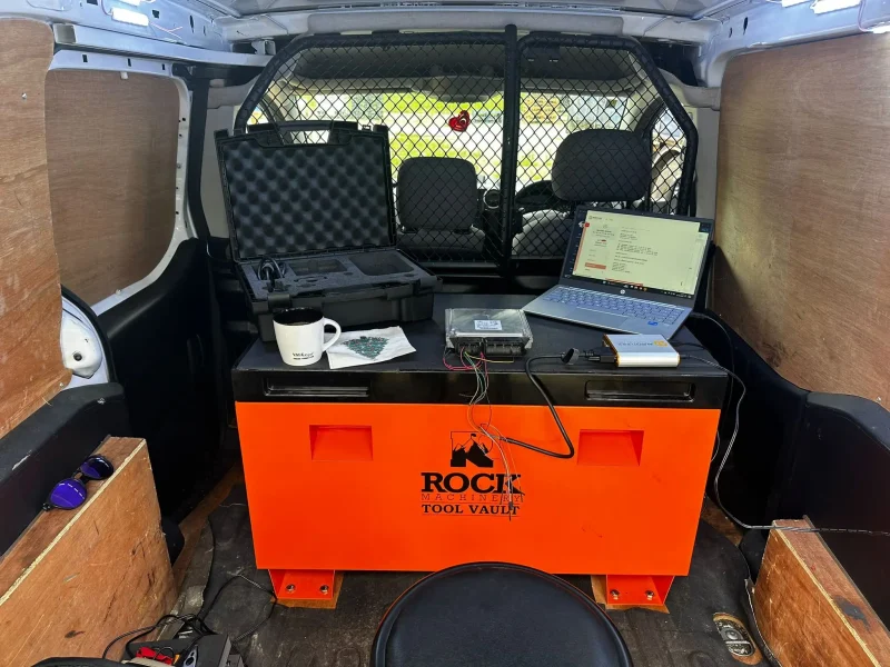 ECU remapping equipment set up in the back of the service van